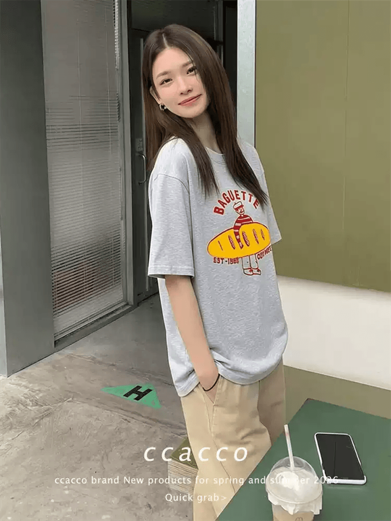 경관 그림 21 순면 210 그램 이후 패키지 칼라 여름 드레스 한 부서 반팔 티셔츠 여성 한국 스타일 루즈핏 빅 사이즈 프린트 상세 이미지 5