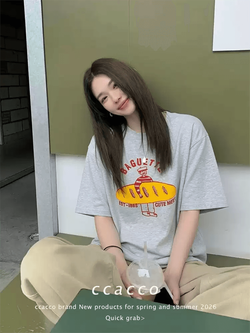경관 그림 21 순면 210 그램 이후 패키지 칼라 여름 드레스 한 부서 반팔 티셔츠 여성 한국 스타일 루즈핏 빅 사이즈 프린트 상세 이미지 7
