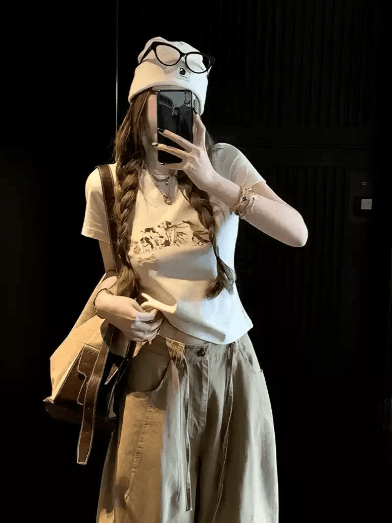 경관 그림 40 순면 220 그램 92 면 8 암모니아 Lun 긍정적 인 어깨 반팔 티셔츠 여성 프린트 이미지 3