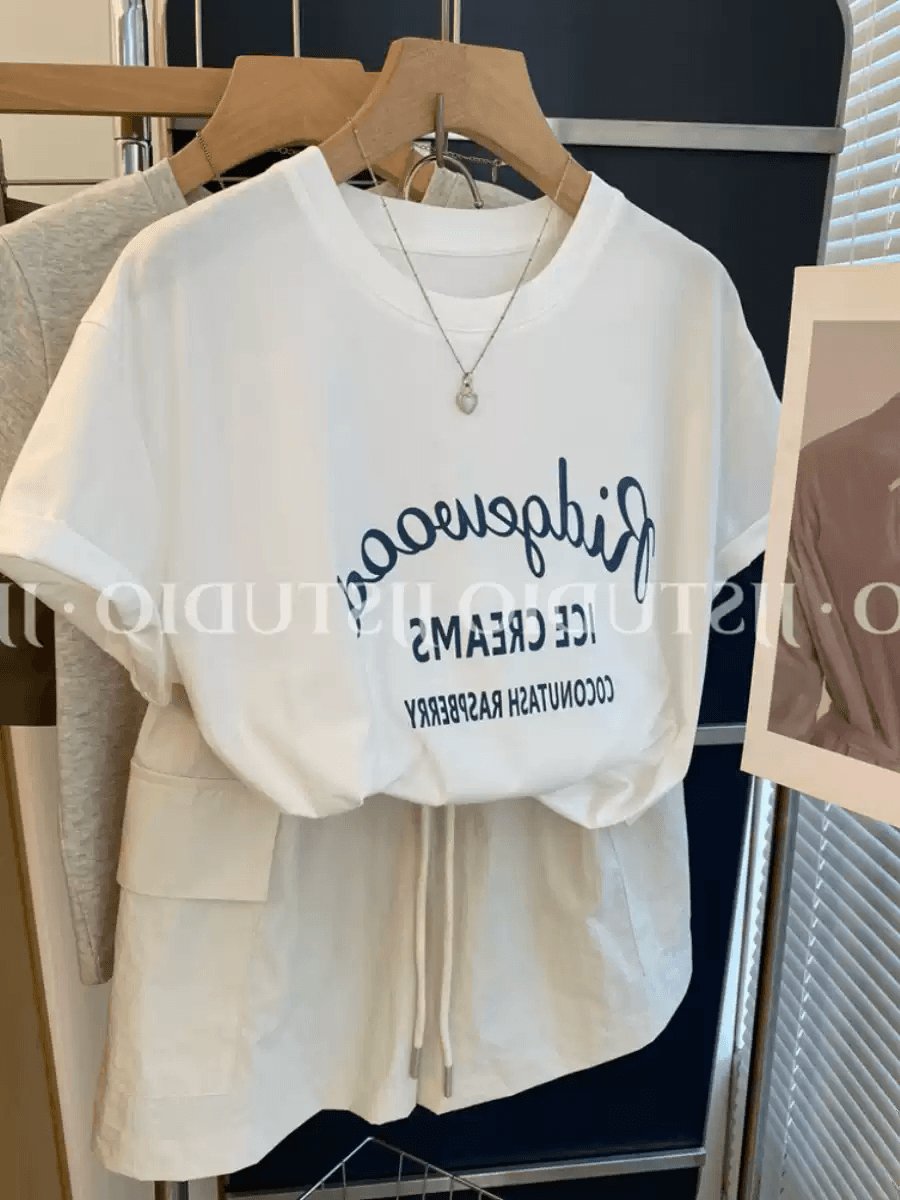 경관 그림 21 순면 210 그램 이후 패키지 칼라 여름 드레스 한 부서 반팔 티셔츠 여성 한국 스타일 루즈핏 빅 사이즈 프린트