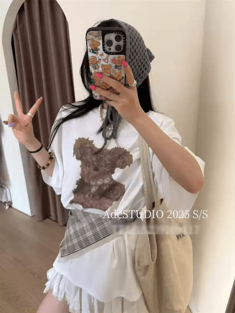 한 부서 순면 기본 셔츠 여름 새로운 느긋한 루즈핏 만화 프린트 라운드 넥 반팔 빅 사이즈 여성 의류 티셔츠