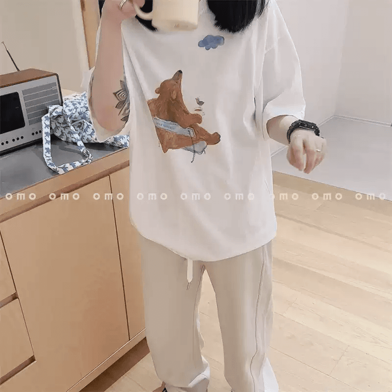 경관 그림 21 순면 210 그램 이후 패키지 칼라 여름 드레스 한 부서 반팔 티셔츠 여성 한국 스타일 루즈핏 빅 사이즈 프린트 이미지 2