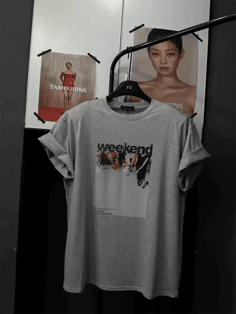 한 부서 순면 기본 셔츠 여름 새로운 느긋한 루즈핏 알파벳 프린트 라운드 넥 반팔 빅 사이즈 여성 의류 티셔츠 상세 이미지 5