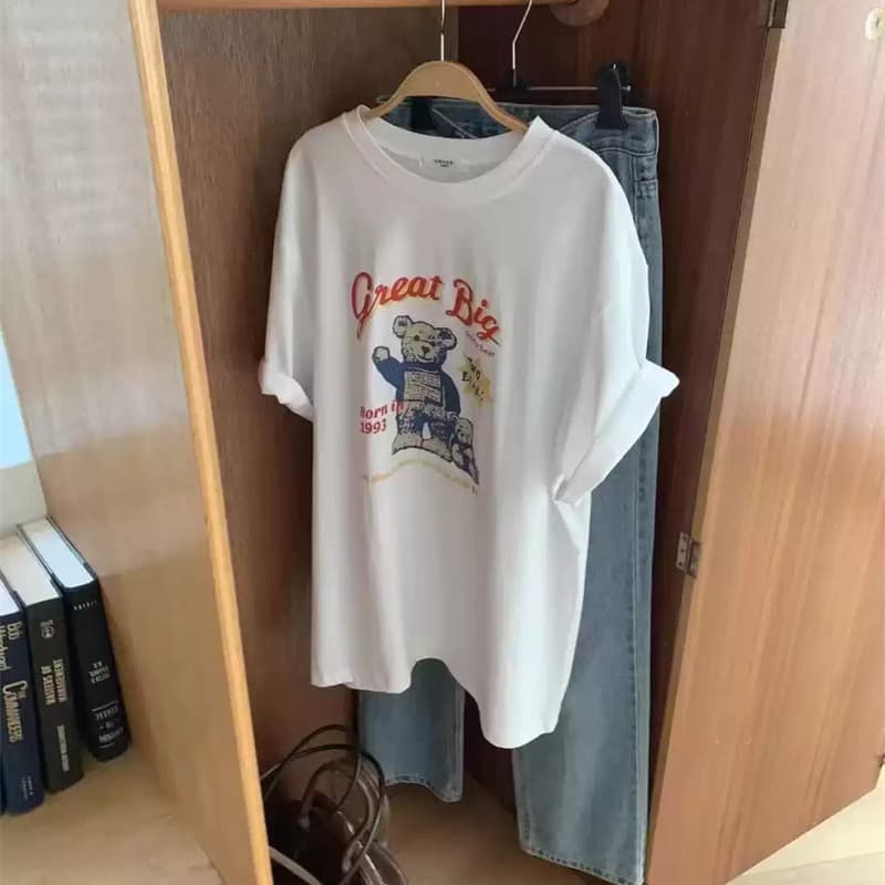 경관 그림 21 순면 210 그램 이후 패키지 칼라 여름 드레스 한 부서 반팔 티셔츠 여성 한국 스타일 루즈핏 빅 사이즈 프린트 이미지 5