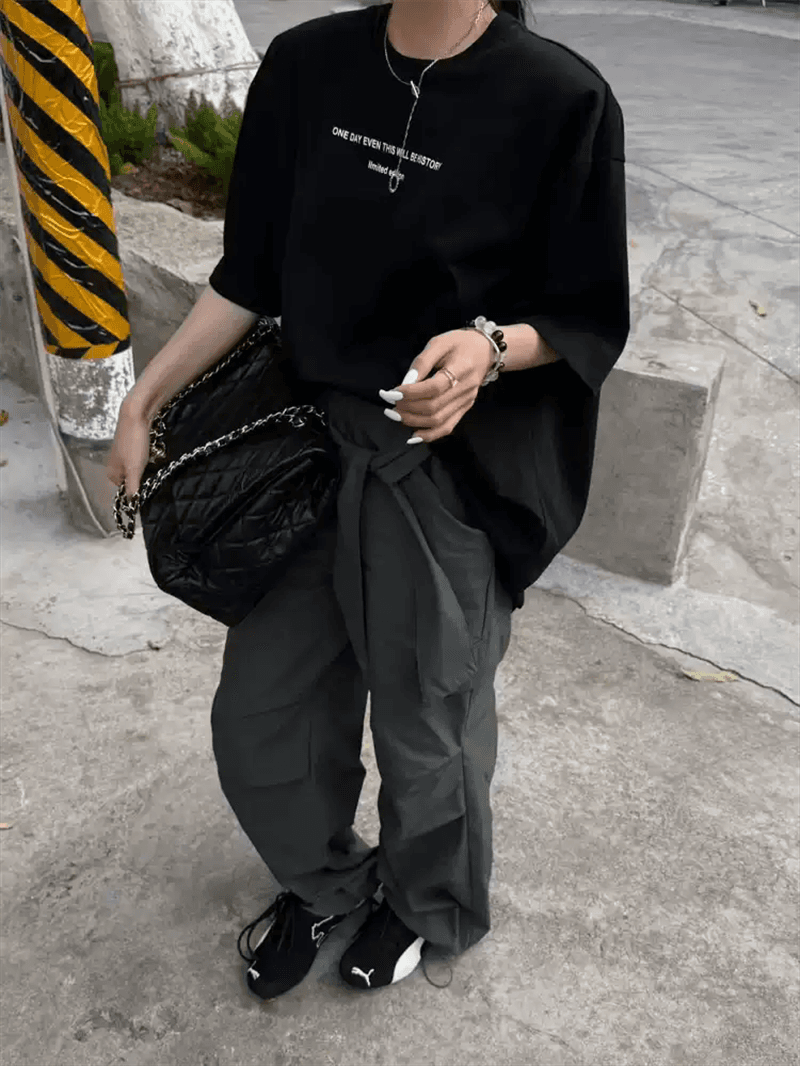 한 부서 순면 기본 셔츠 여름 새로운 느긋한 루즈핏 알파벳 프린트 라운드 넥 반팔 빅 사이즈 여성 의류 티셔츠 상세 이미지 3