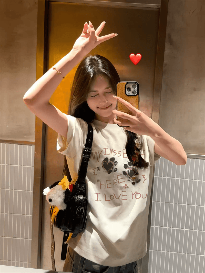 한 부서 순면 기본 셔츠 여름 새로운 느긋한 루즈핏 알파벳 프린트 라운드 넥 반팔 빅 사이즈 여성 의류 티셔츠