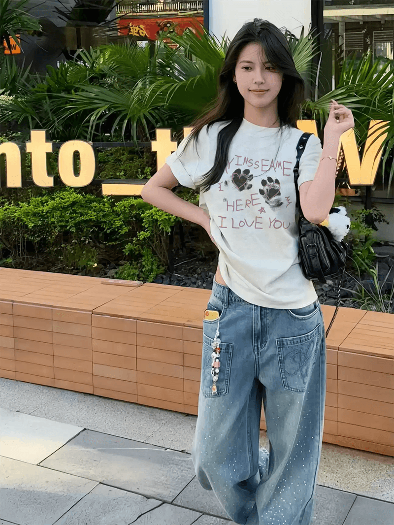 한 부서 순면 기본 셔츠 여름 새로운 느긋한 루즈핏 알파벳 프린트 라운드 넥 반팔 빅 사이즈 여성 의류 티셔츠 상세 이미지 3