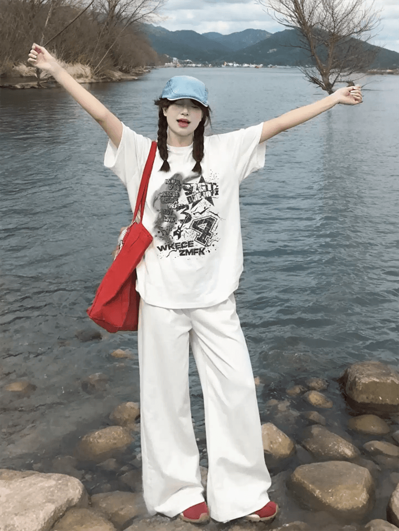 경관 그림 21 순면 210 그램 이후 패키지 칼라 여름 드레스 한 부서 반팔 티셔츠 여성 한국 스타일 루즈핏 빅 사이즈 프린트 상세 이미지 3