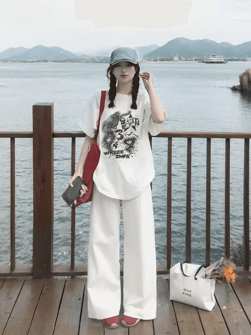 경관 그림 21 순면 210 그램 이후 패키지 칼라 여름 드레스 한 부서 반팔 티셔츠 여성 한국 스타일 루즈핏 빅 사이즈 프린트 상세 이미지 5