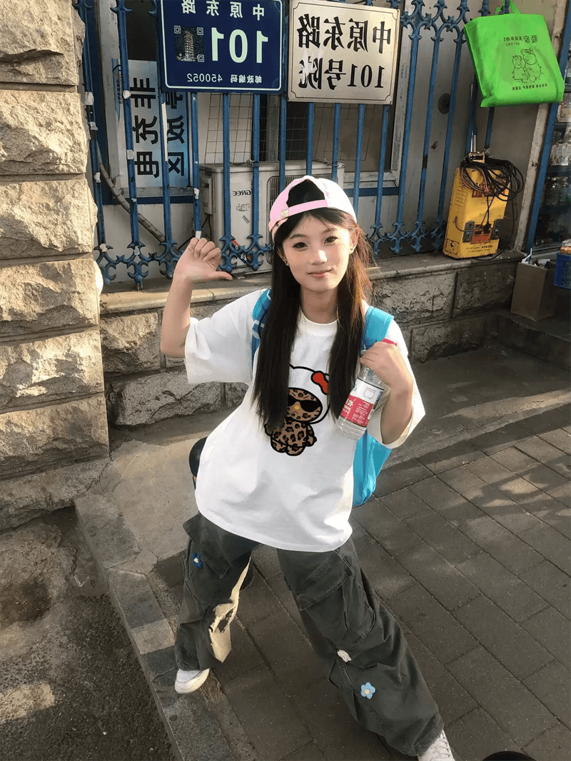 경관 그림 21 순면 210 그램 이후 패키지 칼라 여름 드레스 한 부서 반팔 티셔츠 여성 한국 스타일 루즈핏 빅 사이즈 프린트 이미지 2