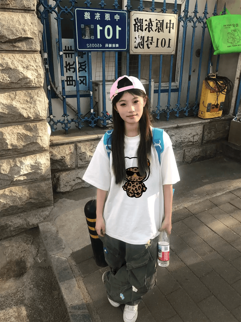 경관 그림 21 순면 210 그램 이후 패키지 칼라 여름 드레스 한 부서 반팔 티셔츠 여성 한국 스타일 루즈핏 빅 사이즈 프린트 상세 이미지 6