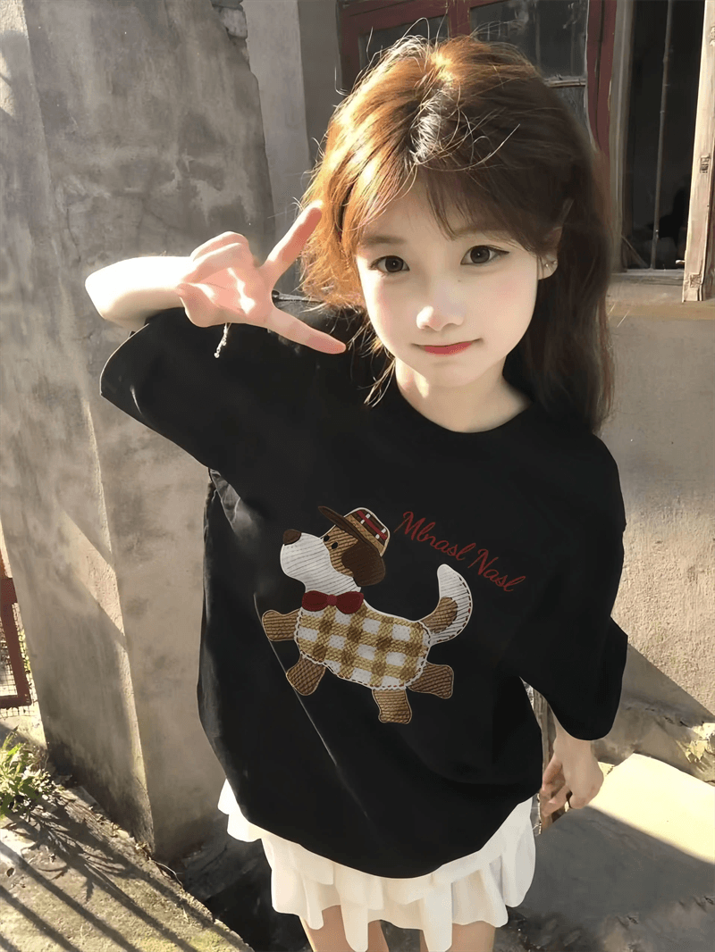 경관 그림 21 순면 210 그램 이후 패키지 칼라 여름 드레스 한 부서 반팔 티셔츠 여성 한국 스타일 루즈핏 빅 사이즈 프린트 이미지 2