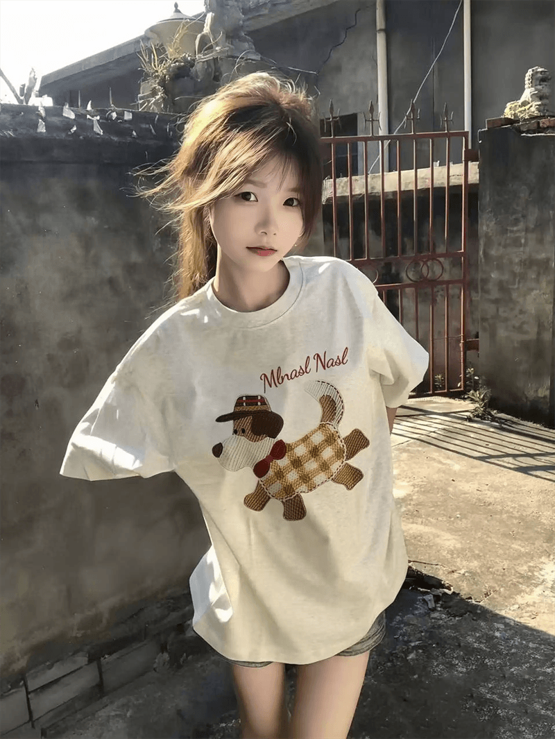 경관 그림 21 순면 210 그램 이후 패키지 칼라 여름 드레스 한 부서 반팔 티셔츠 여성 한국 스타일 루즈핏 빅 사이즈 프린트 상세 이미지 2