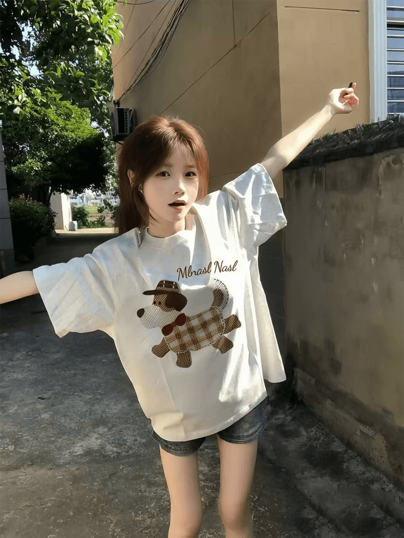 경관 그림 21 순면 210 그램 이후 패키지 칼라 여름 드레스 한 부서 반팔 티셔츠 여성 한국 스타일 루즈핏 빅 사이즈 프린트 상세 이미지 6