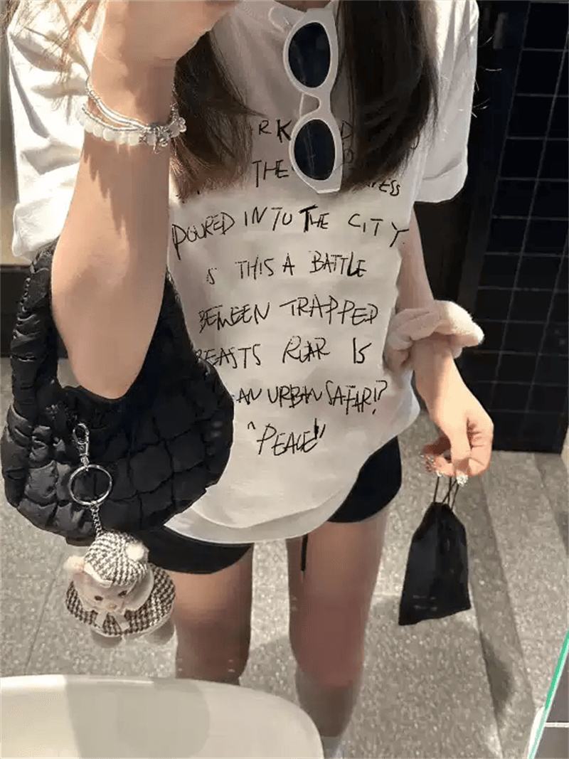 경관 그림 21 순면 210 그램 이후 패키지 칼라 여름 드레스 한 부서 반팔 티셔츠 여성 한국 스타일 루즈핏 빅 사이즈 프린트 상세 이미지 5