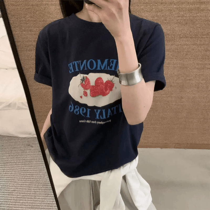 경관 그림 21 순면 210 그램 이후 패키지 칼라 여름 드레스 한 부서 반팔 티셔츠 여성 한국 스타일 루즈핏 빅 사이즈 프린트 이미지 4