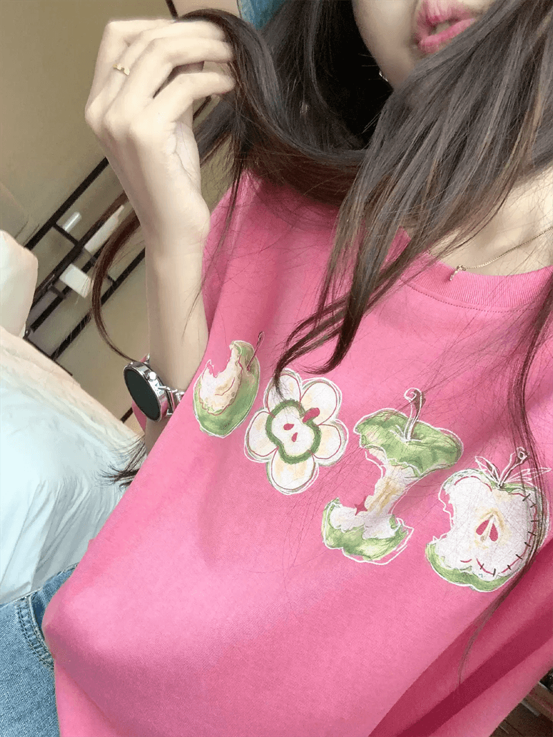 경관 그림 21 순면 210 그램 이후 패키지 칼라 여름 드레스 한 부서 반팔 티셔츠 여성 한국 스타일 루즈핏 빅 사이즈 프린트