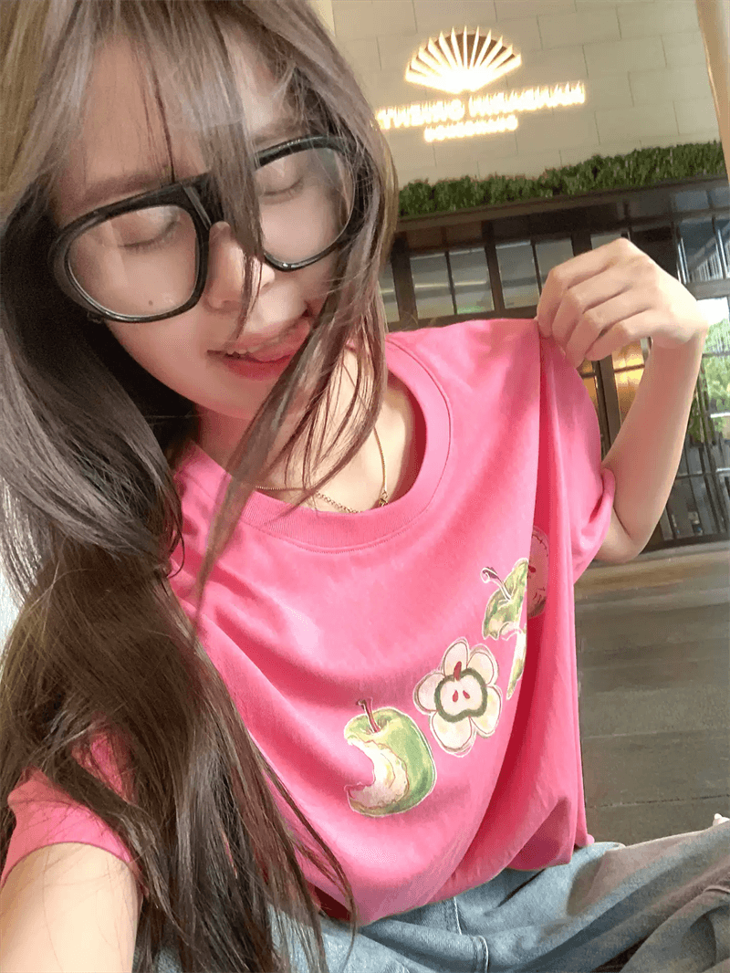 경관 그림 21 순면 210 그램 이후 패키지 칼라 여름 드레스 한 부서 반팔 티셔츠 여성 한국 스타일 루즈핏 빅 사이즈 프린트 이미지 3