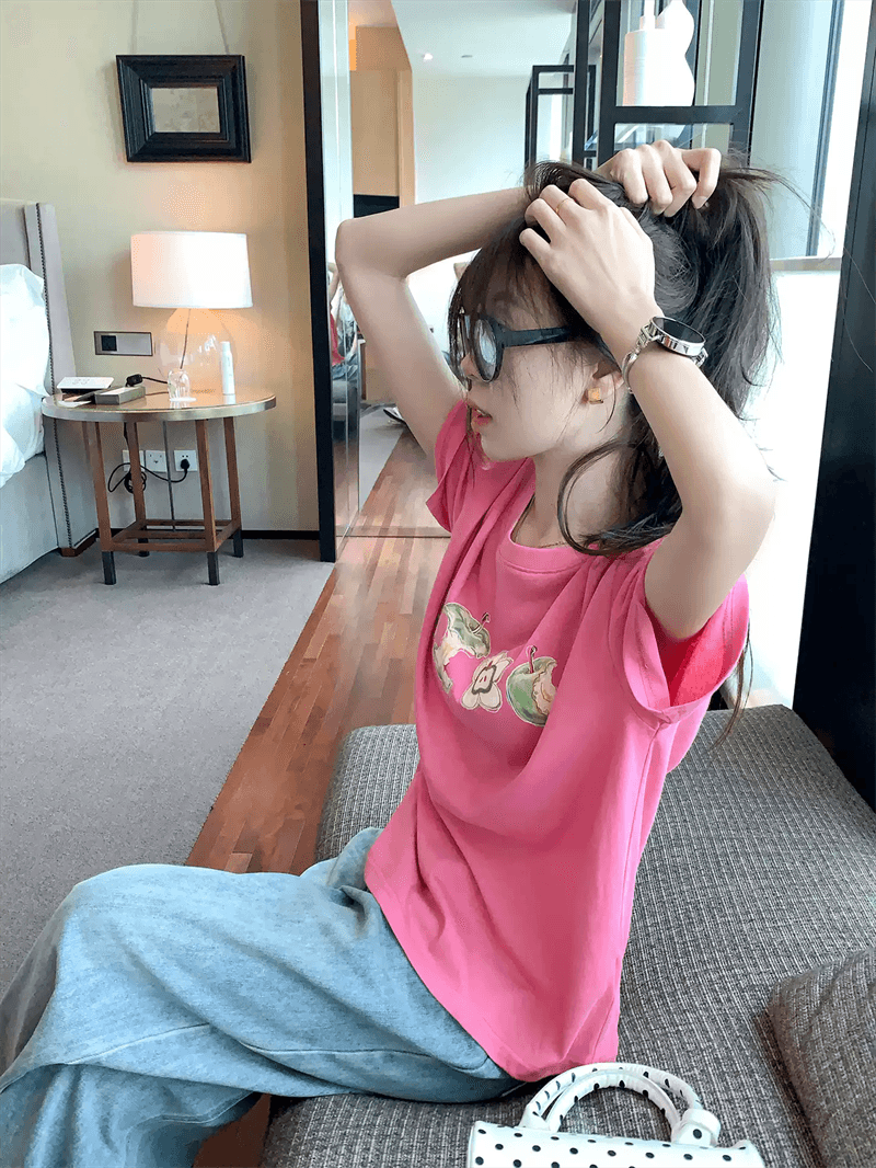 경관 그림 21 순면 210 그램 이후 패키지 칼라 여름 드레스 한 부서 반팔 티셔츠 여성 한국 스타일 루즈핏 빅 사이즈 프린트 상세 이미지 6