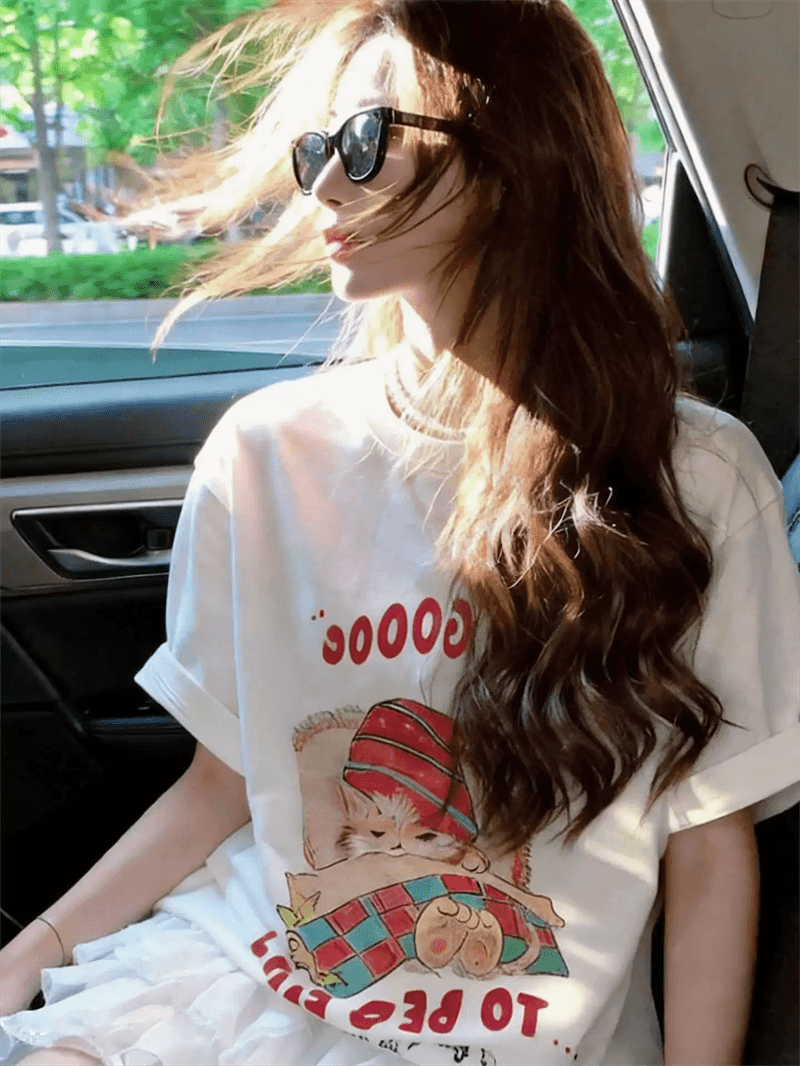 경관 그림 21 순면 210 그램 이후 패키지 칼라 여름 드레스 한 부서 반팔 티셔츠 여성 한국 스타일 루즈핏 빅 사이즈 프린트 이미지 4