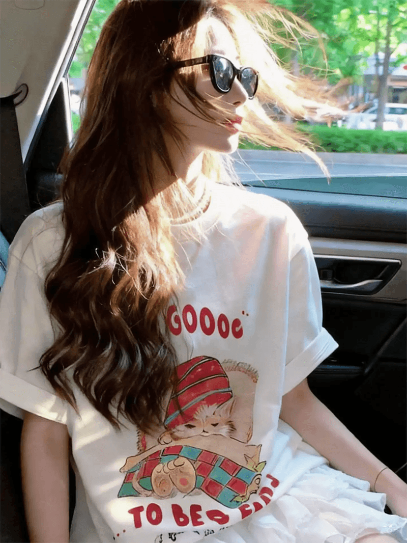 경관 그림 21 순면 210 그램 이후 패키지 칼라 여름 드레스 한 부서 반팔 티셔츠 여성 한국 스타일 루즈핏 빅 사이즈 프린트 상세 이미지 4