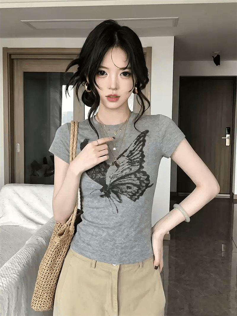 2026 한국 대외 무역 새로운 92 면 8 암모니아 Lun 긍정적 인 어깨 반팔 티셔츠 여성 프린트 이미지 3