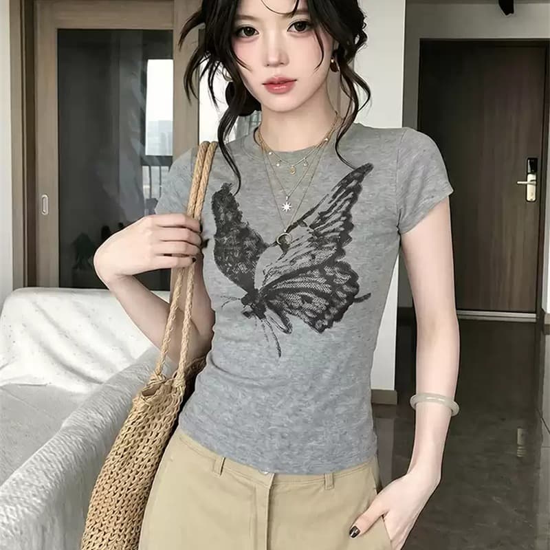 2026 한국 대외 무역 새로운 92 면 8 암모니아 Lun 긍정적 인 어깨 반팔 티셔츠 여성 프린트 이미지 5