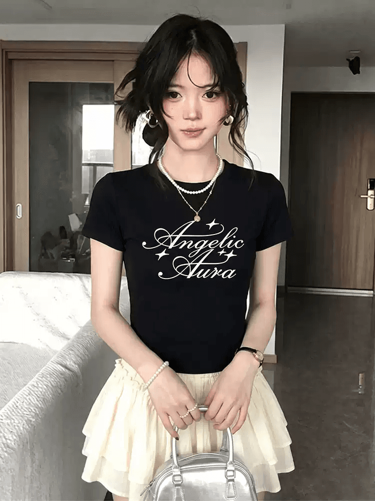 경관 그림 정가 40 순면 220 그램 92 면 8 암모니아 Lun 긍정적 인 어깨 반팔 티셔츠 여성 프린트 상세 이미지 3