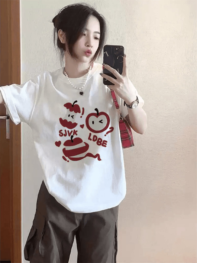 경관 그림 21 순면 210 그램 이후 패키지 칼라 여름 드레스 한 부서 반팔 티셔츠 여성 한국 스타일 루즈핏 빅 사이즈 프린트 상세 이미지 4
