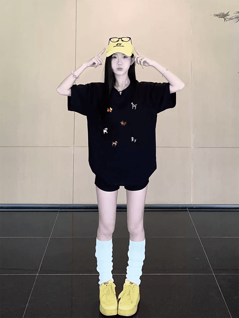 경관 그림 21 순면 210 그램 이후 패키지 칼라 여름 드레스 한 부서 반팔 티셔츠 여성 한국 스타일 루즈핏 빅 사이즈 프린트 이미지 2