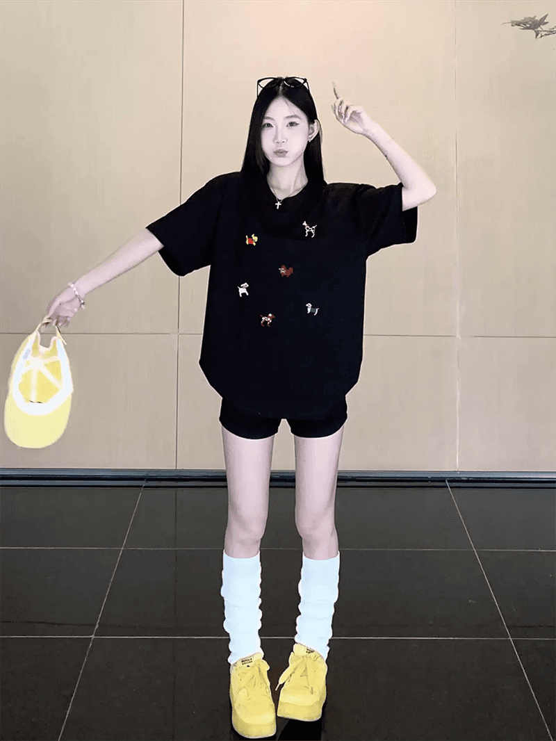 경관 그림 21 순면 210 그램 이후 패키지 칼라 여름 드레스 한 부서 반팔 티셔츠 여성 한국 스타일 루즈핏 빅 사이즈 프린트 이미지 4