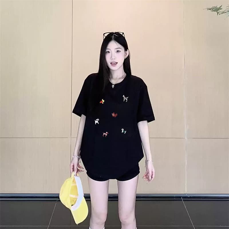 경관 그림 21 순면 210 그램 이후 패키지 칼라 여름 드레스 한 부서 반팔 티셔츠 여성 한국 스타일 루즈핏 빅 사이즈 프린트 이미지 5