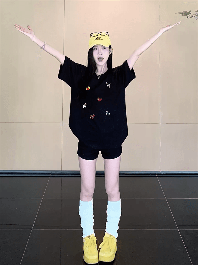 경관 그림 21 순면 210 그램 이후 패키지 칼라 여름 드레스 한 부서 반팔 티셔츠 여성 한국 스타일 루즈핏 빅 사이즈 프린트 상세 이미지 3