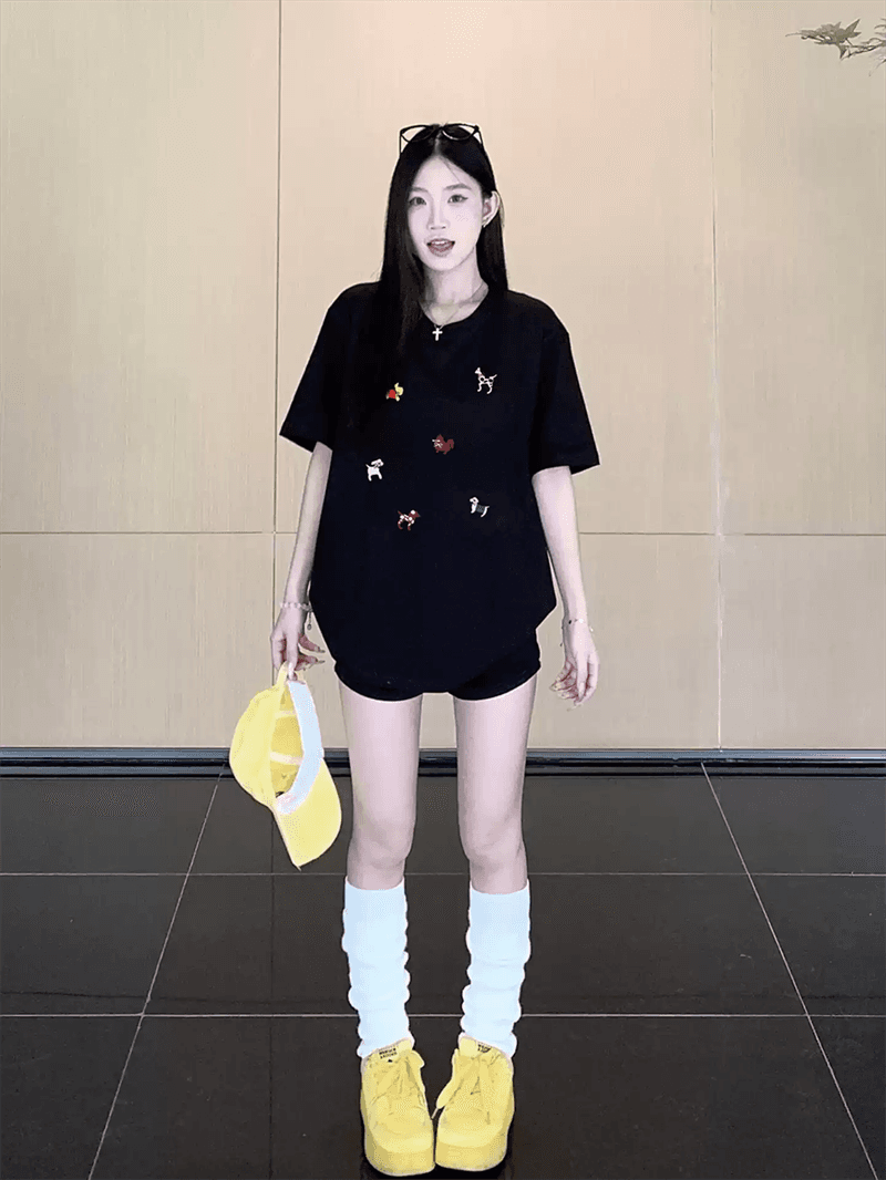경관 그림 21 순면 210 그램 이후 패키지 칼라 여름 드레스 한 부서 반팔 티셔츠 여성 한국 스타일 루즈핏 빅 사이즈 프린트 상세 이미지 6