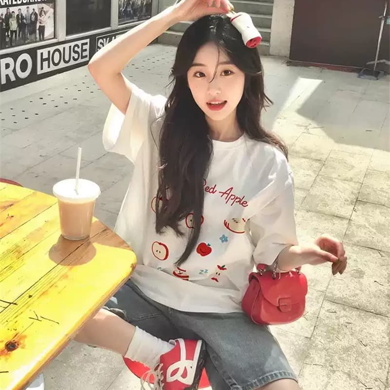 2026 한국 대외 무역 새로운 이후 패키지 칼라 여름 드레스 한 부서 반팔 티셔츠 여성 한국 스타일 루즈핏 빅 사이즈 프린트 이미지 5