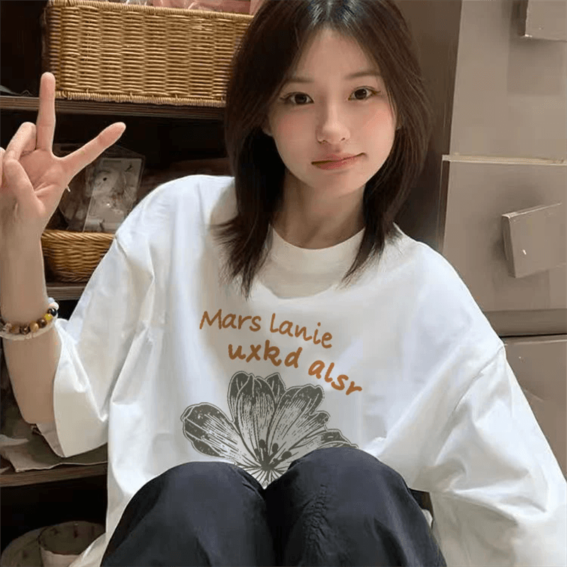 2026 한국 새로운 이후 패키지 칼라 여름 드레스 한 부서 반팔 티셔츠 여성 한국 스타일 루즈핏 빅 사이즈 프린트 이미지 5
