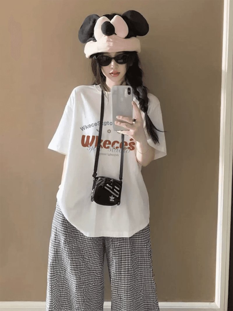 2026 한국 대외 무역 새로운 이후 패키지 칼라 여름 드레스 한 부서 반팔 티셔츠 여성 한국 스타일 루즈핏 빅 사이즈 프린트