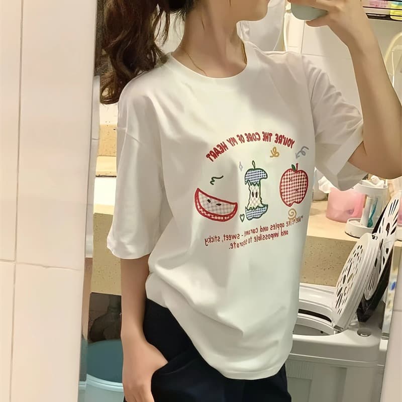 경관 그림 21 순면 210 그램 이후 패키지 칼라 여름 드레스 한 부서 반팔 티셔츠 여성 한국 스타일 루즈핏 빅 사이즈 프린트 이미지 5