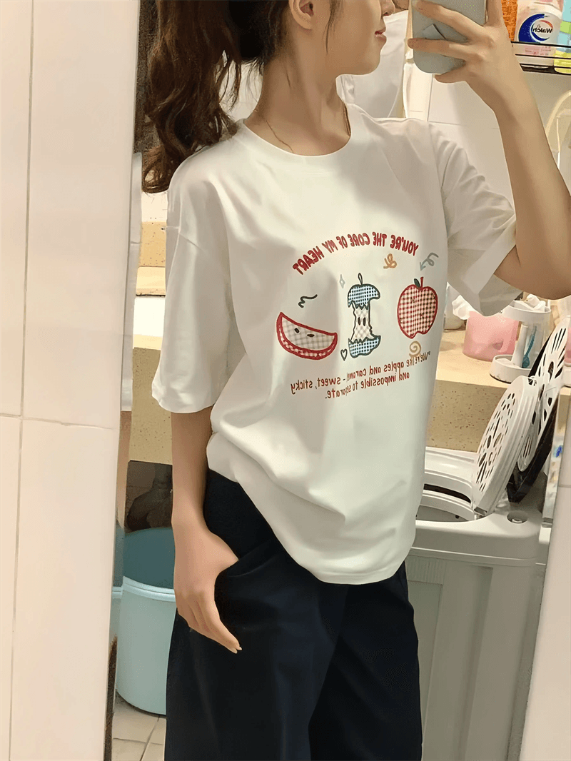 경관 그림 21 순면 210 그램 이후 패키지 칼라 여름 드레스 한 부서 반팔 티셔츠 여성 한국 스타일 루즈핏 빅 사이즈 프린트 상세 이미지 5