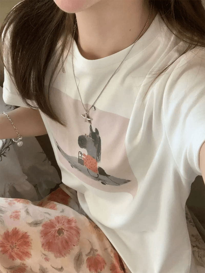 경관 그림 21 순면 210 그램 이후 패키지 칼라 여름 드레스 한 부서 반팔 티셔츠 여성 한국 스타일 루즈핏 빅 사이즈 프린트 이미지 2