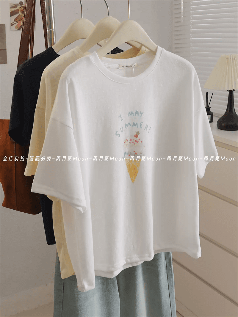 경관 그림 21 순면 210 그램 이후 패키지 칼라 여름 드레스 한 부서 반팔 티셔츠 여성 한국 스타일 루즈핏 빅 사이즈 프린트 상세 이미지 2
