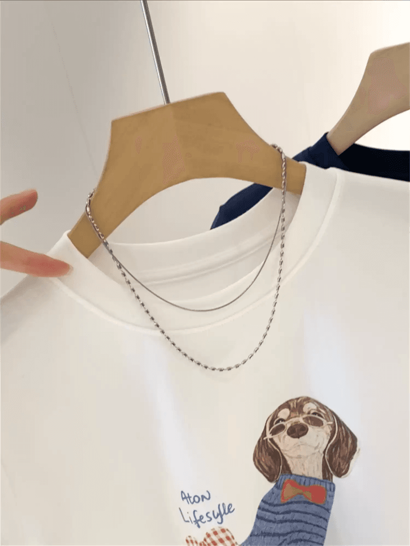 경관 그림 21 순면 210 그램 이후 패키지 칼라 여름 드레스 한 부서 반팔 티셔츠 여성 한국 스타일 루즈핏 빅 사이즈 프린트 이미지 2