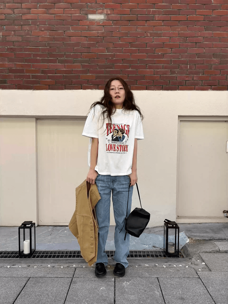 경관 그림 21 순면 210 그램 이후 패키지 칼라 여름 드레스 한 부서 반팔 티셔츠 여성 한국 스타일 루즈핏 빅 사이즈 프린트 이미지 4