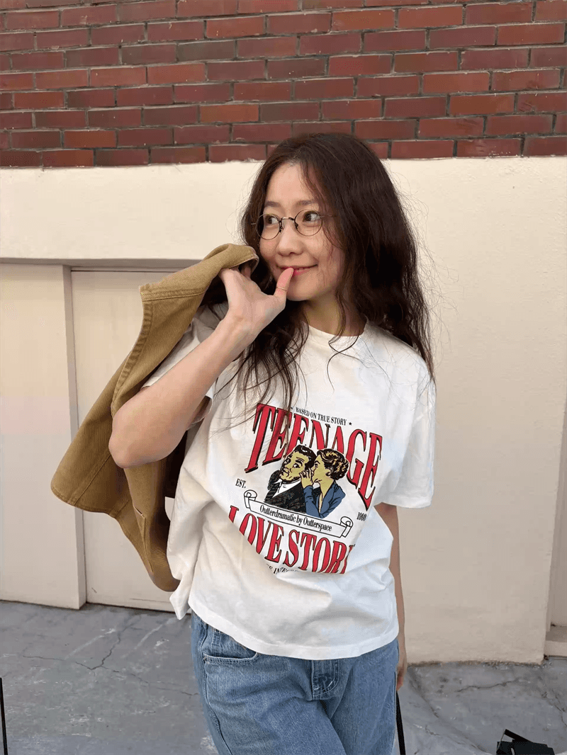 경관 그림 21 순면 210 그램 이후 패키지 칼라 여름 드레스 한 부서 반팔 티셔츠 여성 한국 스타일 루즈핏 빅 사이즈 프린트 상세 이미지 2