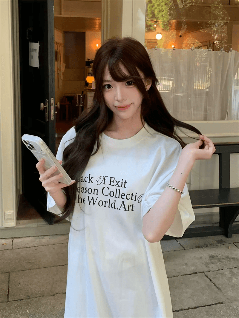 경관 그림 21 순면 210 그램 이후 패키지 칼라 여름 드레스 한 부서 반팔 티셔츠 여성 한국 스타일 루즈핏 빅 사이즈 프린트 이미지 4