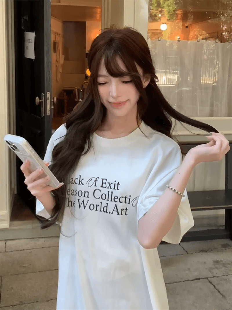 경관 그림 21 순면 210 그램 이후 패키지 칼라 여름 드레스 한 부서 반팔 티셔츠 여성 한국 스타일 루즈핏 빅 사이즈 프린트