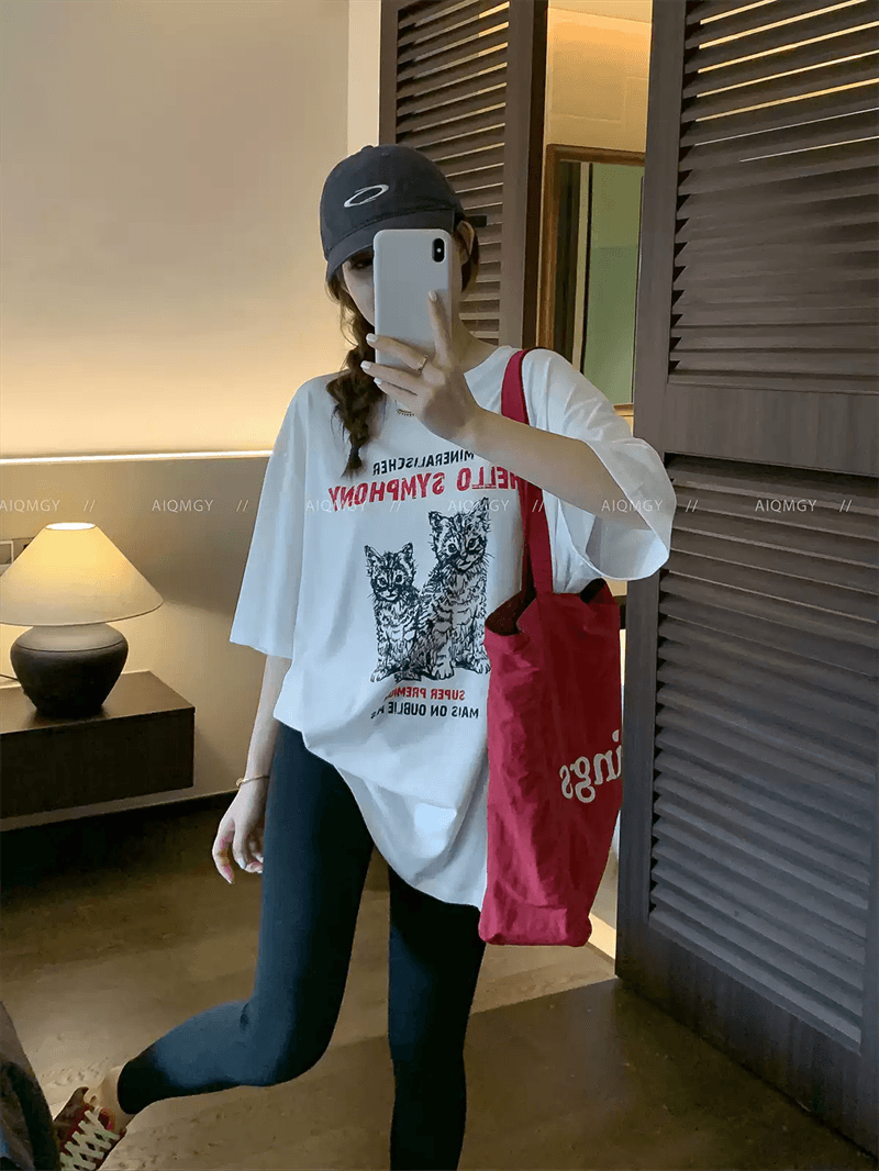 경관 그림 21 순면 210 그램 이후 패키지 칼라 여름 드레스 한 부서 반팔 티셔츠 여성 한국 스타일 루즈핏 빅 사이즈 프린트