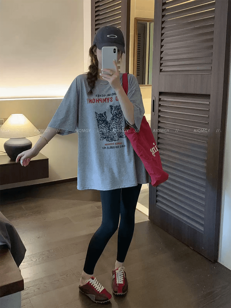 경관 그림 21 순면 210 그램 이후 패키지 칼라 여름 드레스 한 부서 반팔 티셔츠 여성 한국 스타일 루즈핏 빅 사이즈 프린트 이미지 3