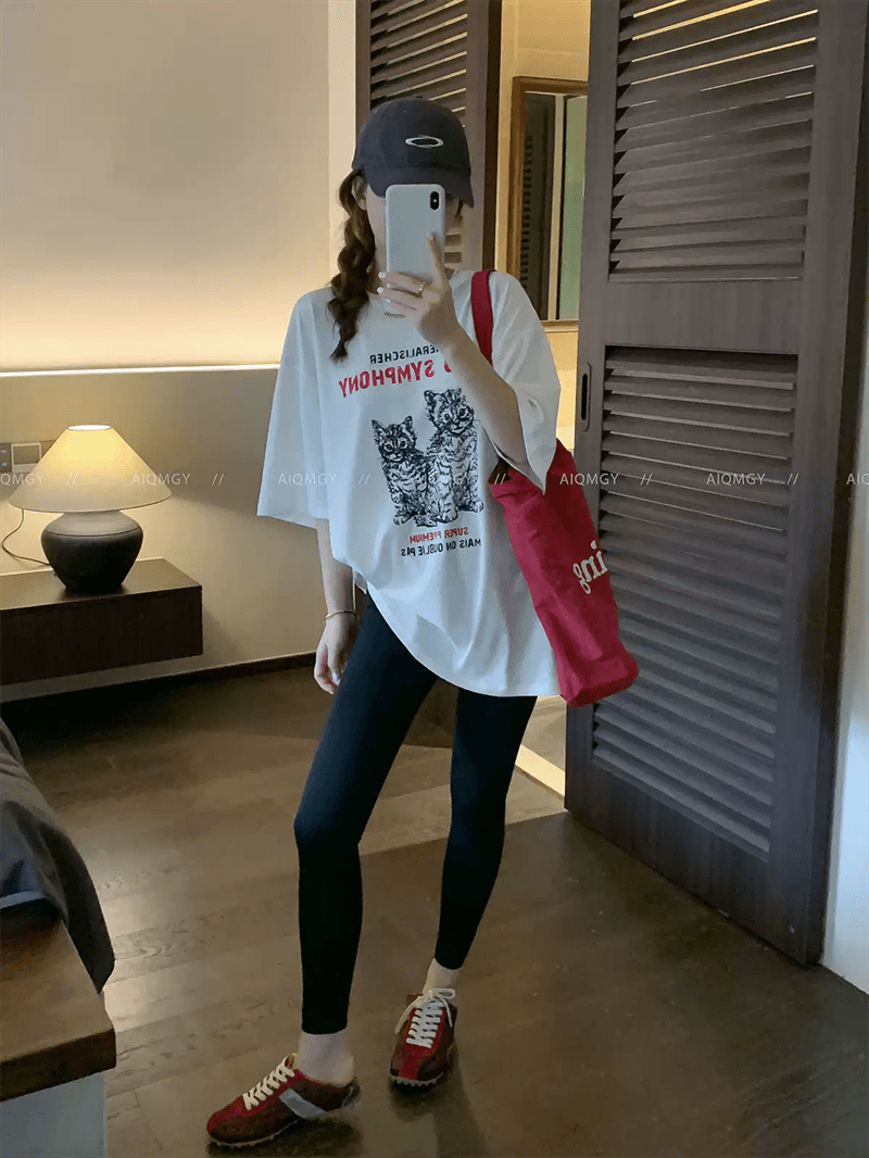 경관 그림 21 순면 210 그램 이후 패키지 칼라 여름 드레스 한 부서 반팔 티셔츠 여성 한국 스타일 루즈핏 빅 사이즈 프린트 이미지 2