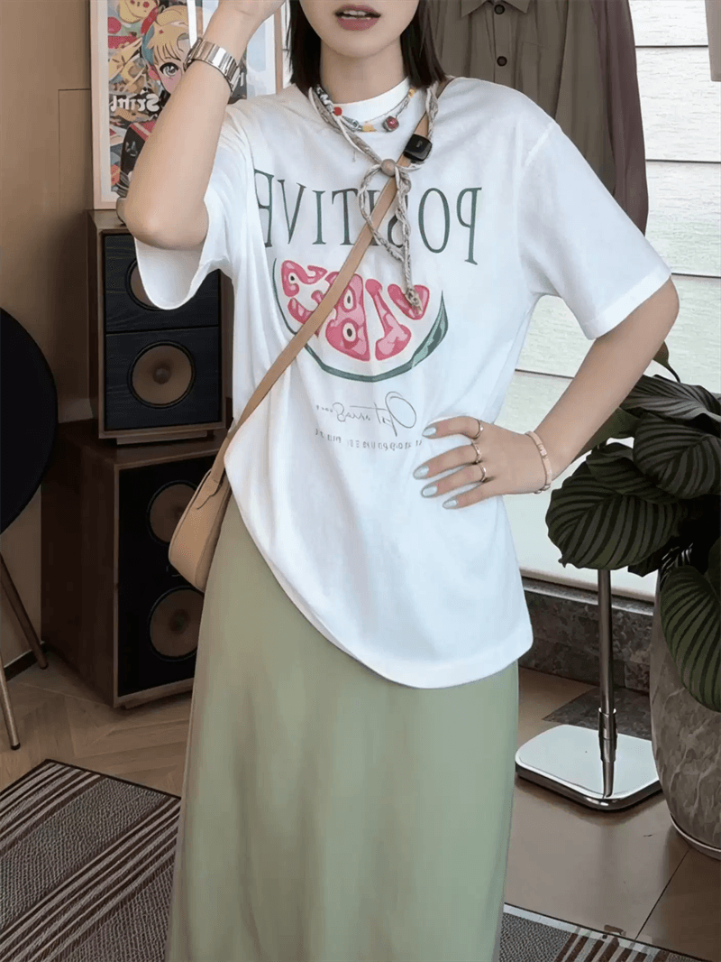 경관 그림 21 순면 210 그램 이후 패키지 칼라 여름 드레스 한 부서 반팔 티셔츠 여성 한국 스타일 루즈핏 빅 사이즈 프린트